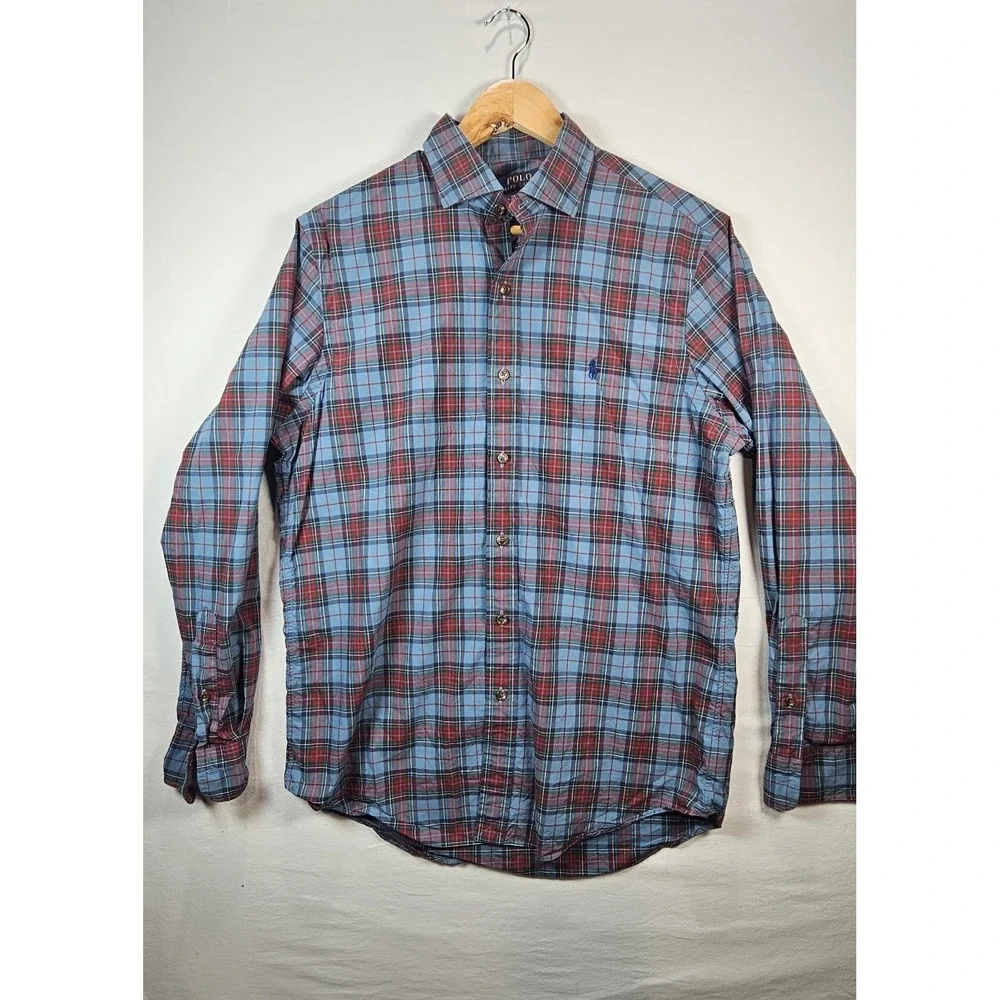Polo Ralph Lauren Classic Fit Plaid Shirt Mens M Blue‎ Red Cotton Preppy